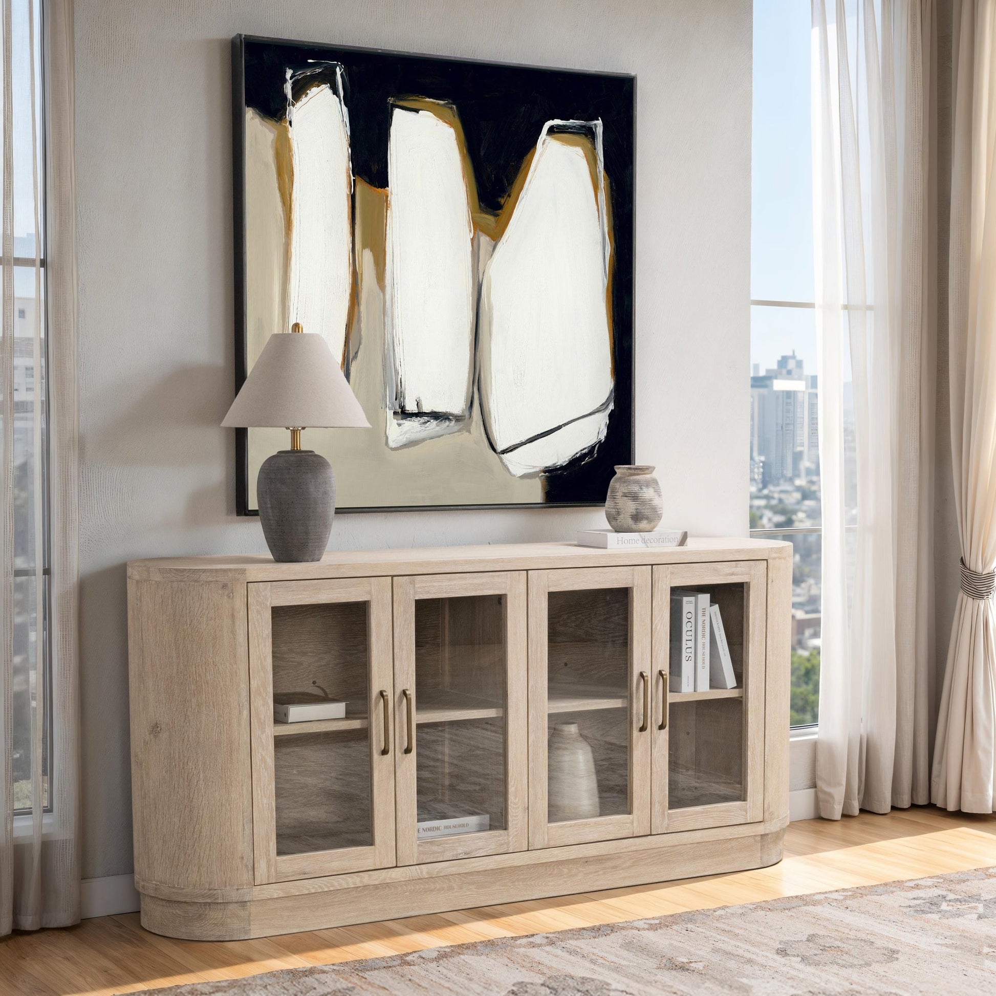Cream Washed Oak Veneer Buffets & Cabinet Vander Four-Door Buffet Collection