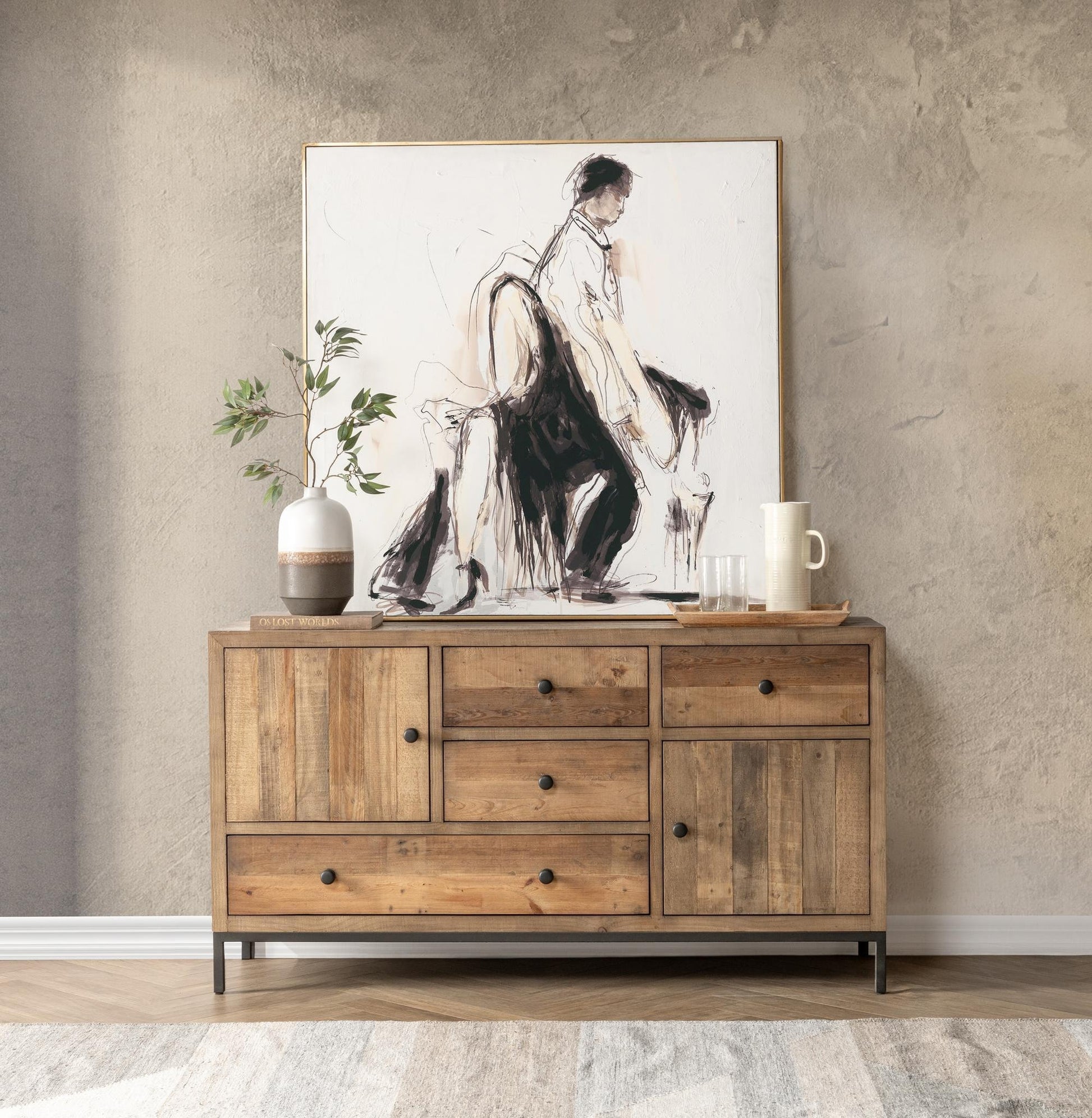 Natural Pine Reclaimed Pine Buffets & Cabinet Dita Four-Drawer Two-Door Buffet Collection