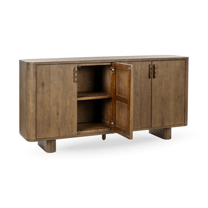 Tawny Brown Oak Veneer Buffets & Cabinet Tacoma Four-Door Buffet Collection