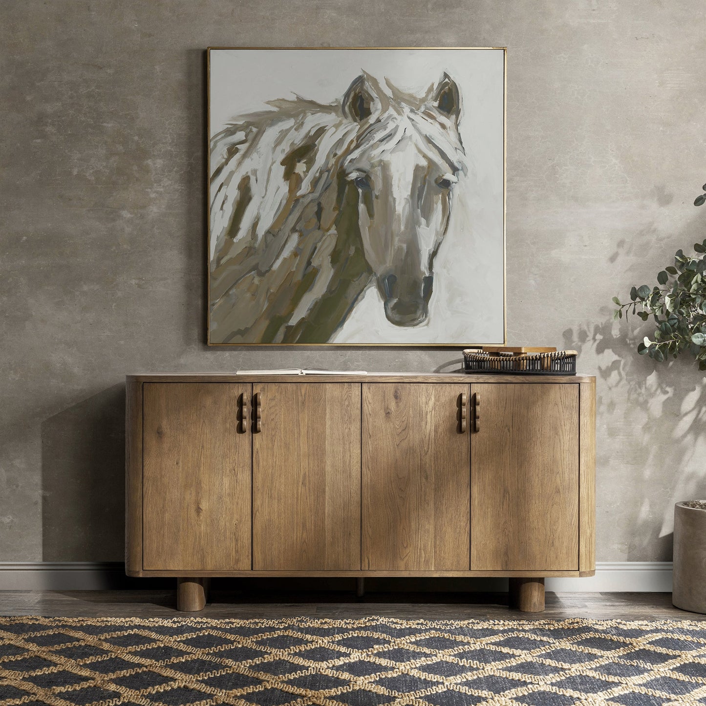 Tawny Brown Oak Veneer Buffets & Cabinet Tacoma Four-Door Buffet Collection