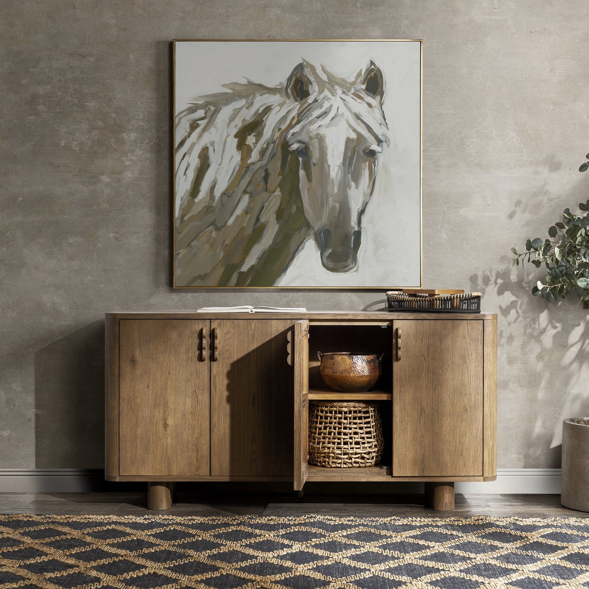 Tawny Brown Oak Veneer Buffets & Cabinet Tacoma Four-Door Buffet Collection