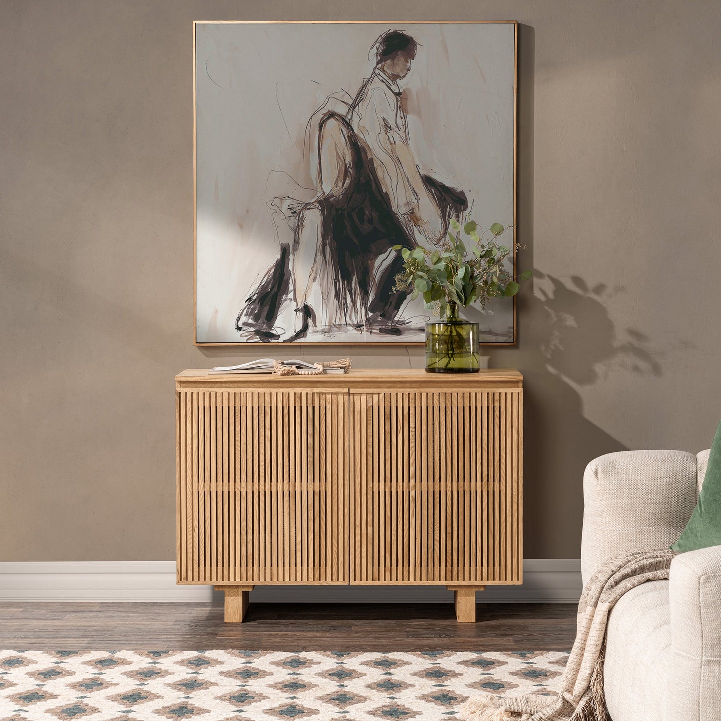 Natural Oak Oak Veneer Buffets & Cabinet Roya Two-Door Cabinet Collection