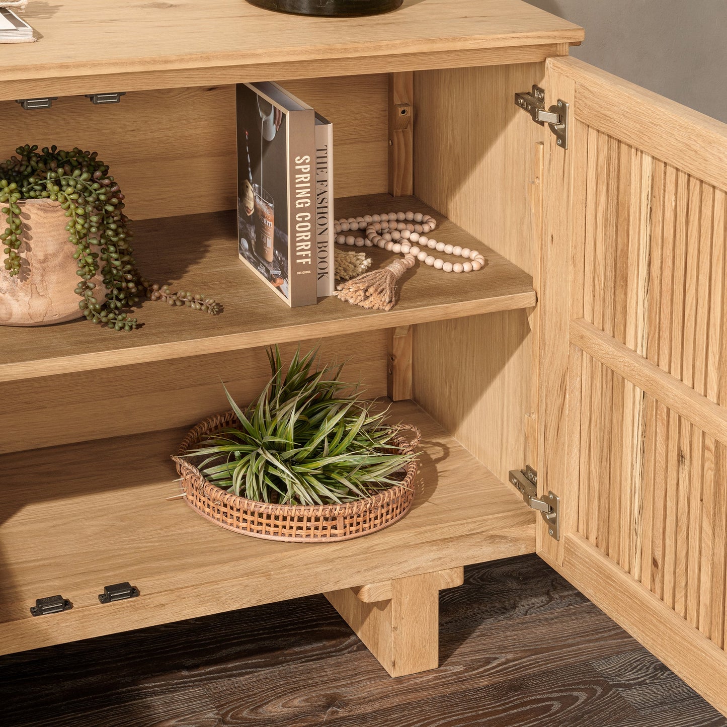 Natural Oak Oak Veneer Buffets & Cabinet Roya Two-Door Cabinet Collection
