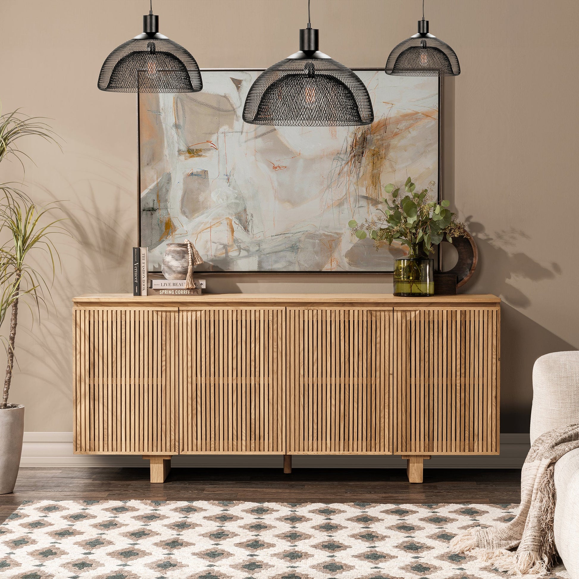 Oak Natural Oak Veneer Buffets & Cabinet Roya Four-Door Cabinet Collection