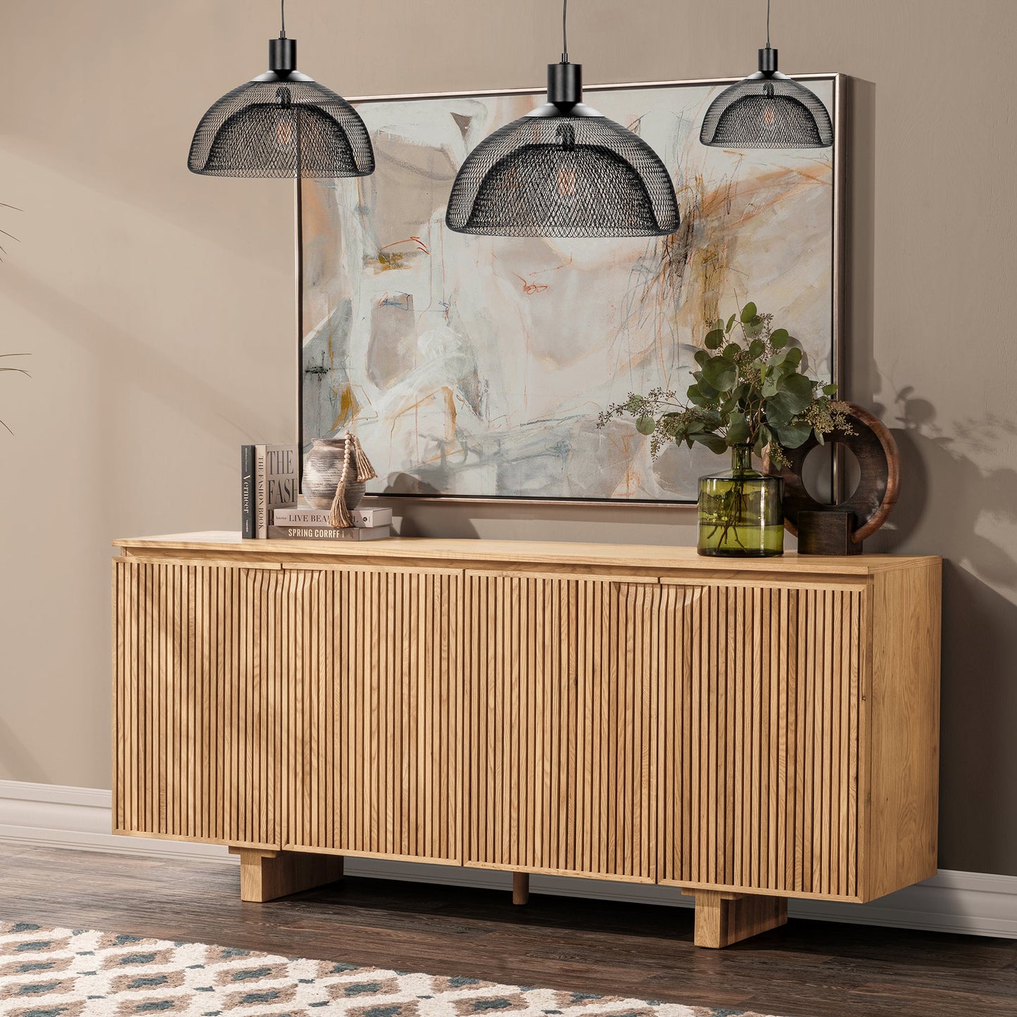 Oak Natural Oak Veneer Buffets & Cabinet Roya Four-Door Cabinet Collection