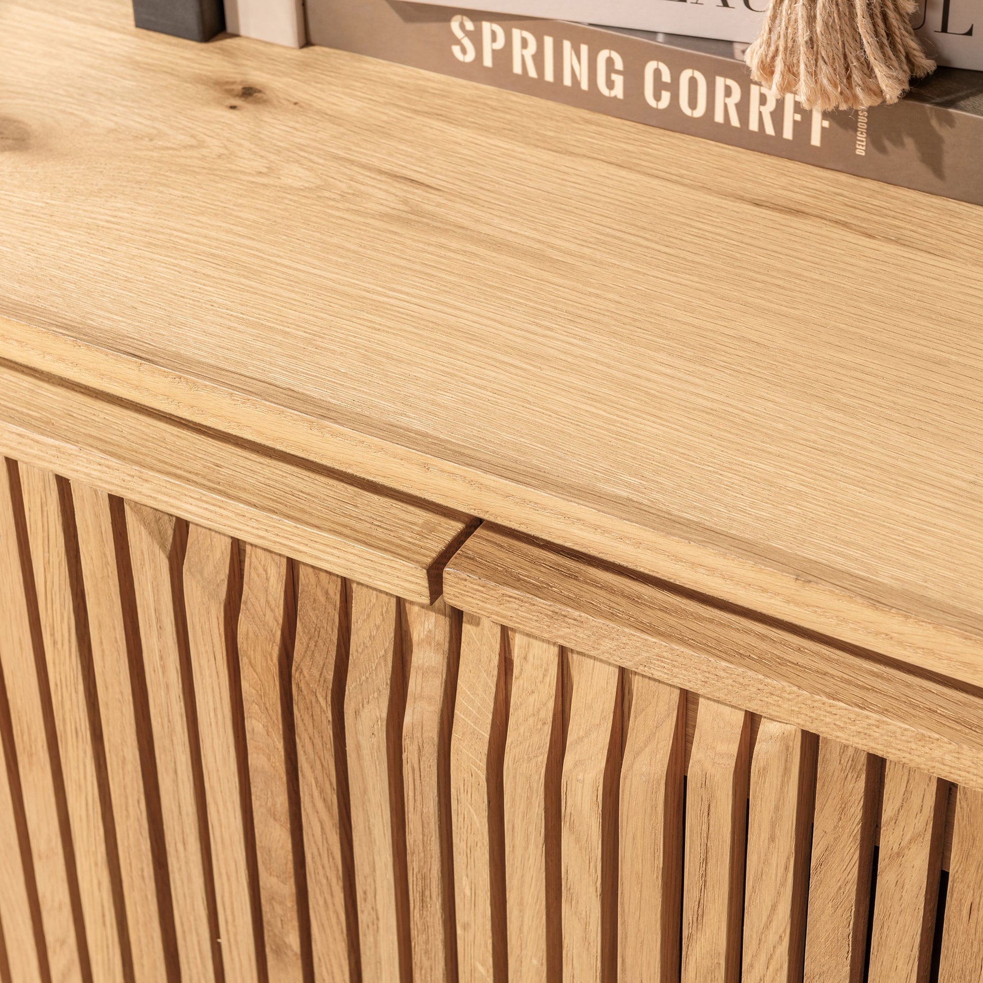 Oak Natural Oak Veneer Buffets & Cabinet Roya Four-Door Cabinet Collection