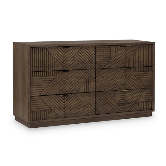 Toasted Brown Oak Veneer Dresser Santa Clara Six-Drawer Dresser Collection