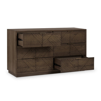Toasted Brown Oak Veneer Dresser Santa Clara Six-Drawer Dresser Collection