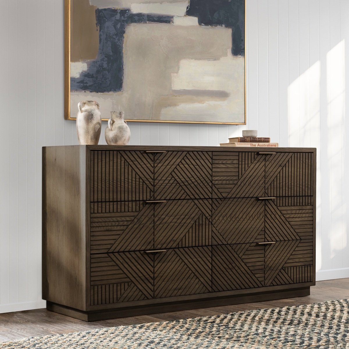Toasted Brown Oak Veneer Dresser Santa Clara Six-Drawer Dresser Collection