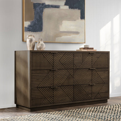 Toasted Brown Oak Veneer Dresser Santa Clara Six-Drawer Dresser Collection