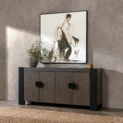 Toasted Brown Oak Veneer Buffets & Cabinet Deaven Four-Door Buffet Collection