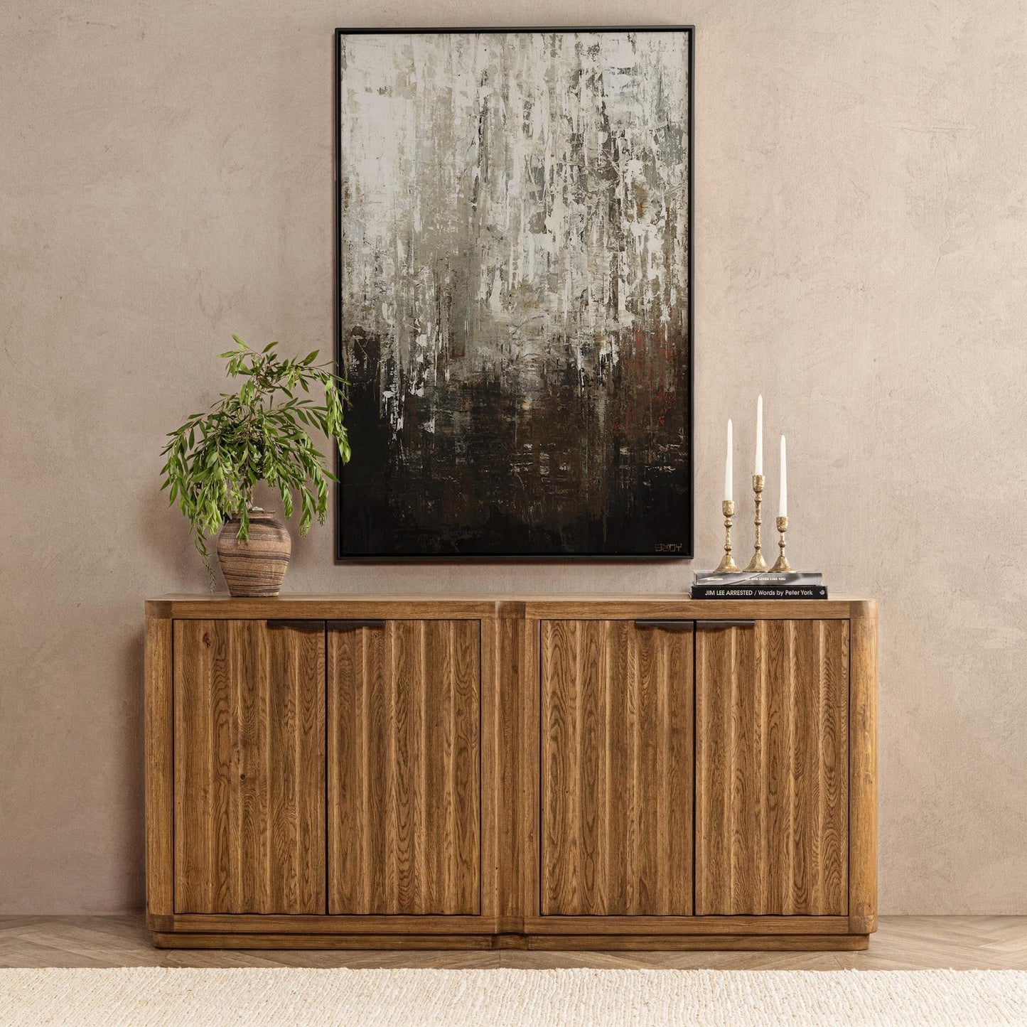 Tan Oak Oak Veneer Buffets & Cabinet Labelle Four-Door Buffet Collection