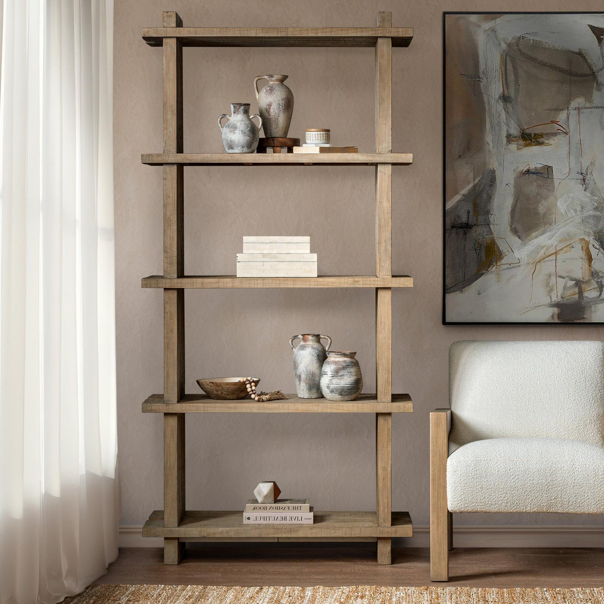 Natural Clay Reclaimed Pine Bookcase Karlla Bookshelf Collection