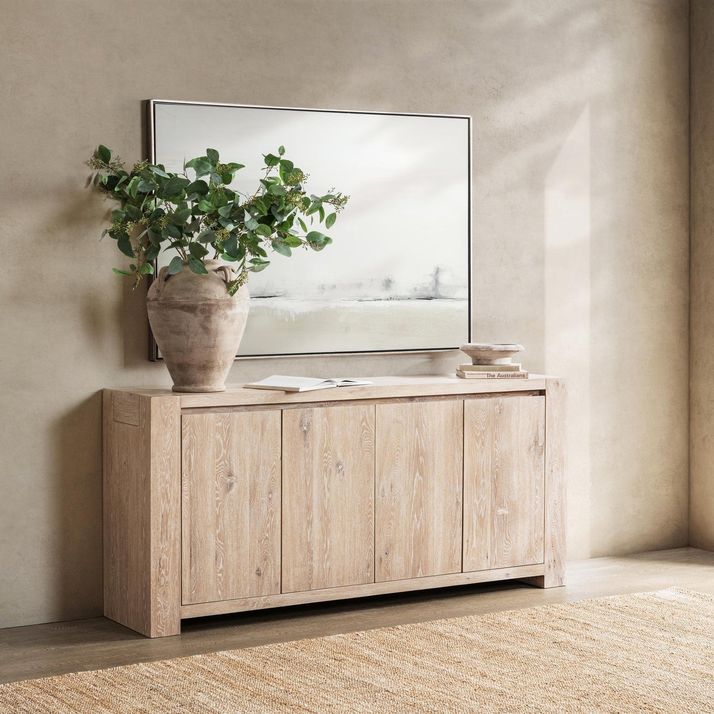 Aged Cream Reclaimed Oak Buffets & Cabinet Bristol Four-Door Cabinet Collection