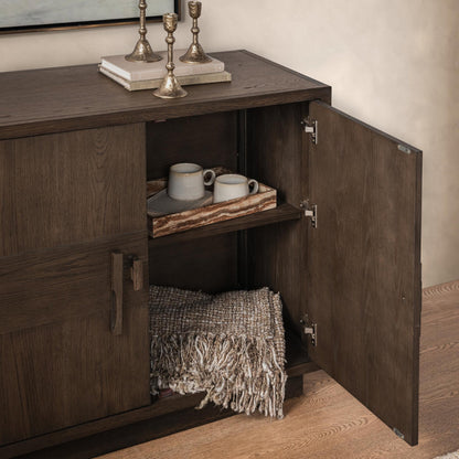 Havana Brown Oak Veneer Buffets & Cabinet Oakridge Four-Door Cabinet Collection