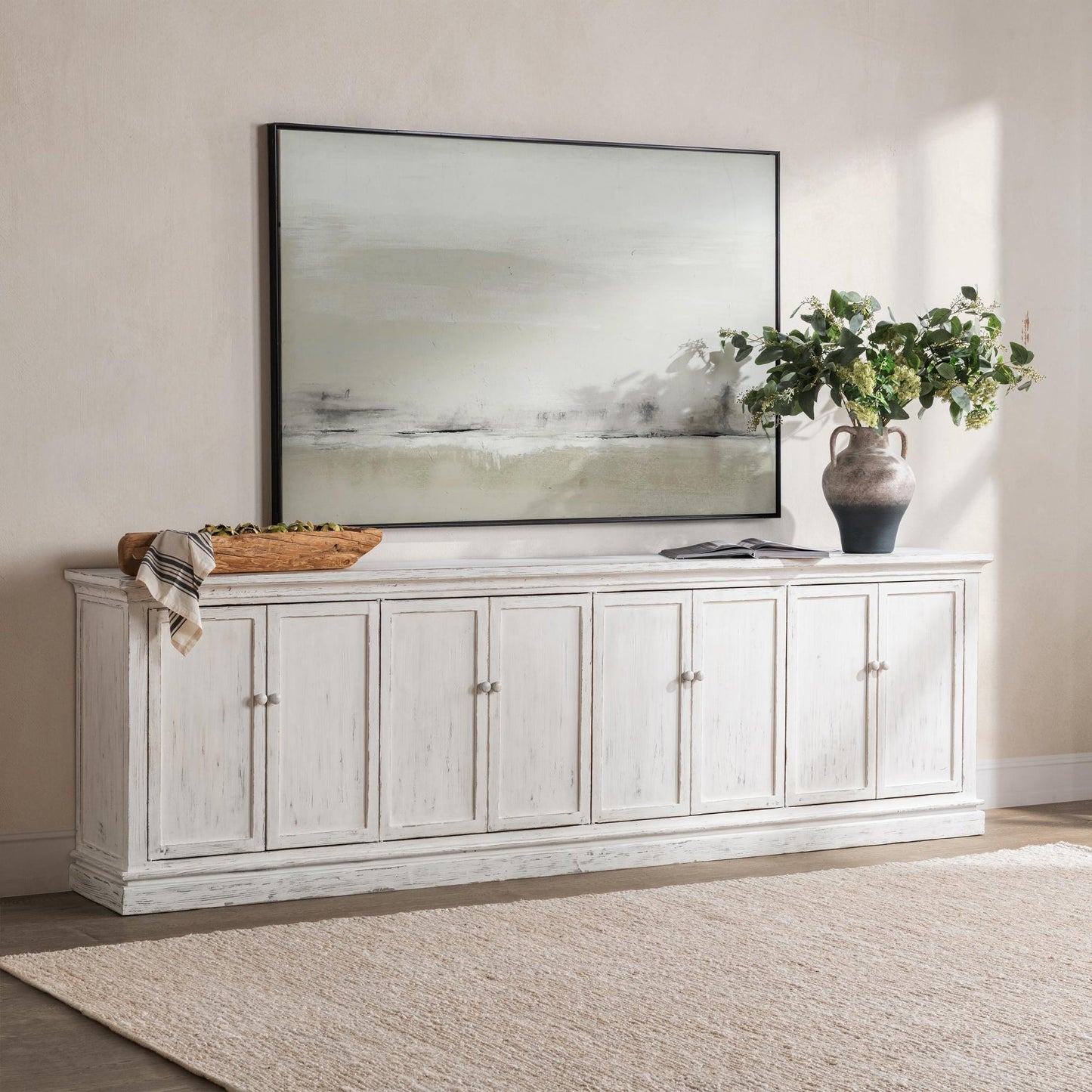 Shorline Wash Reclaimed Pine Buffets & Cabinet Elmer Eight-Door Cabinet Collection