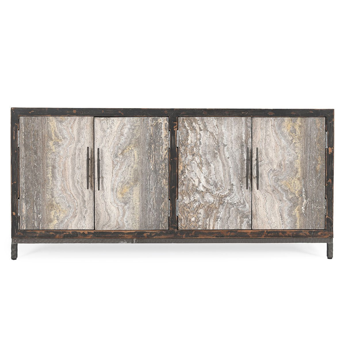 Weathered Black/Travertine Travertine Buffets & Cabinet Lisbon Four-Door Cabinet Collection