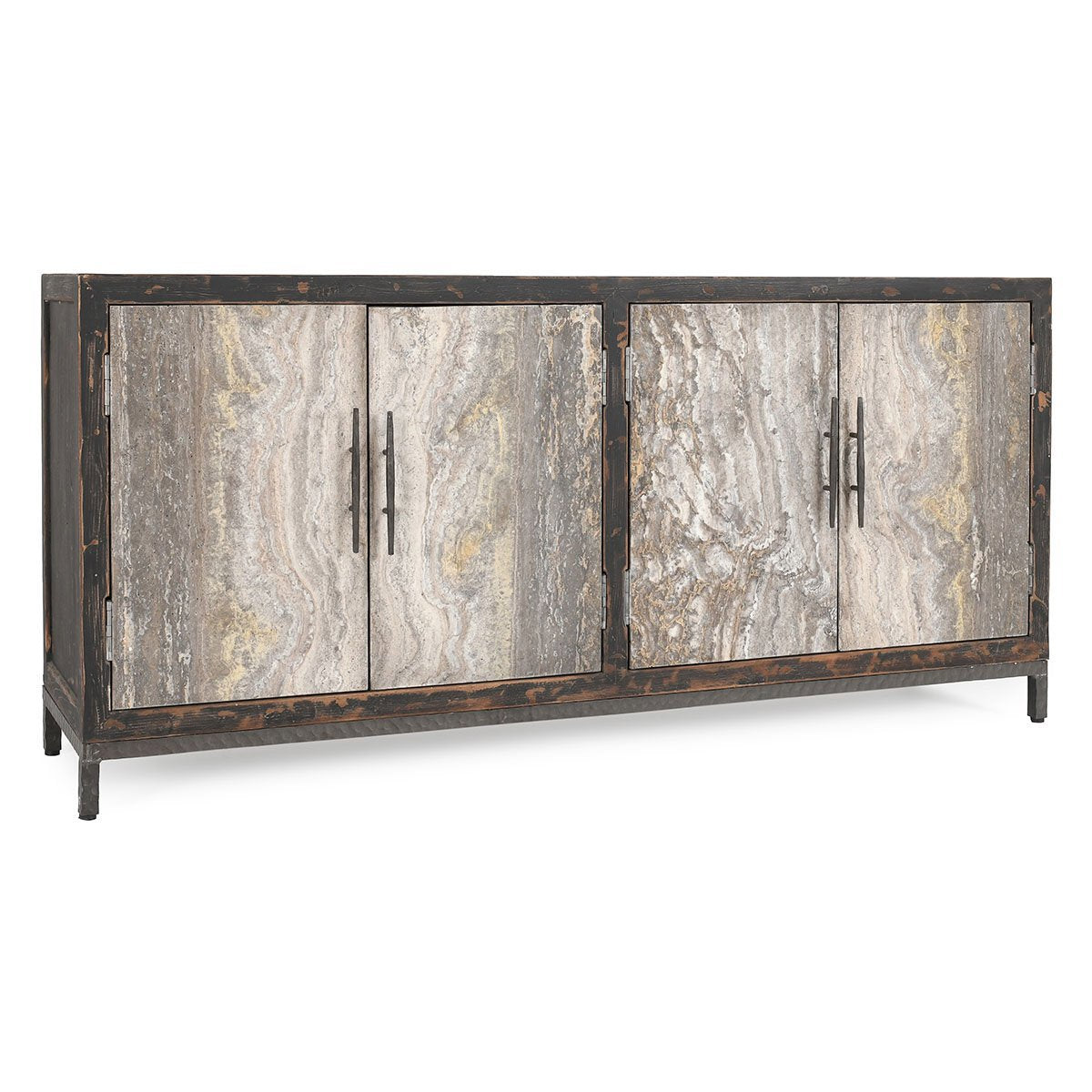 Weathered Black/Travertine Travertine Buffets & Cabinet Lisbon Four-Door Cabinet Collection