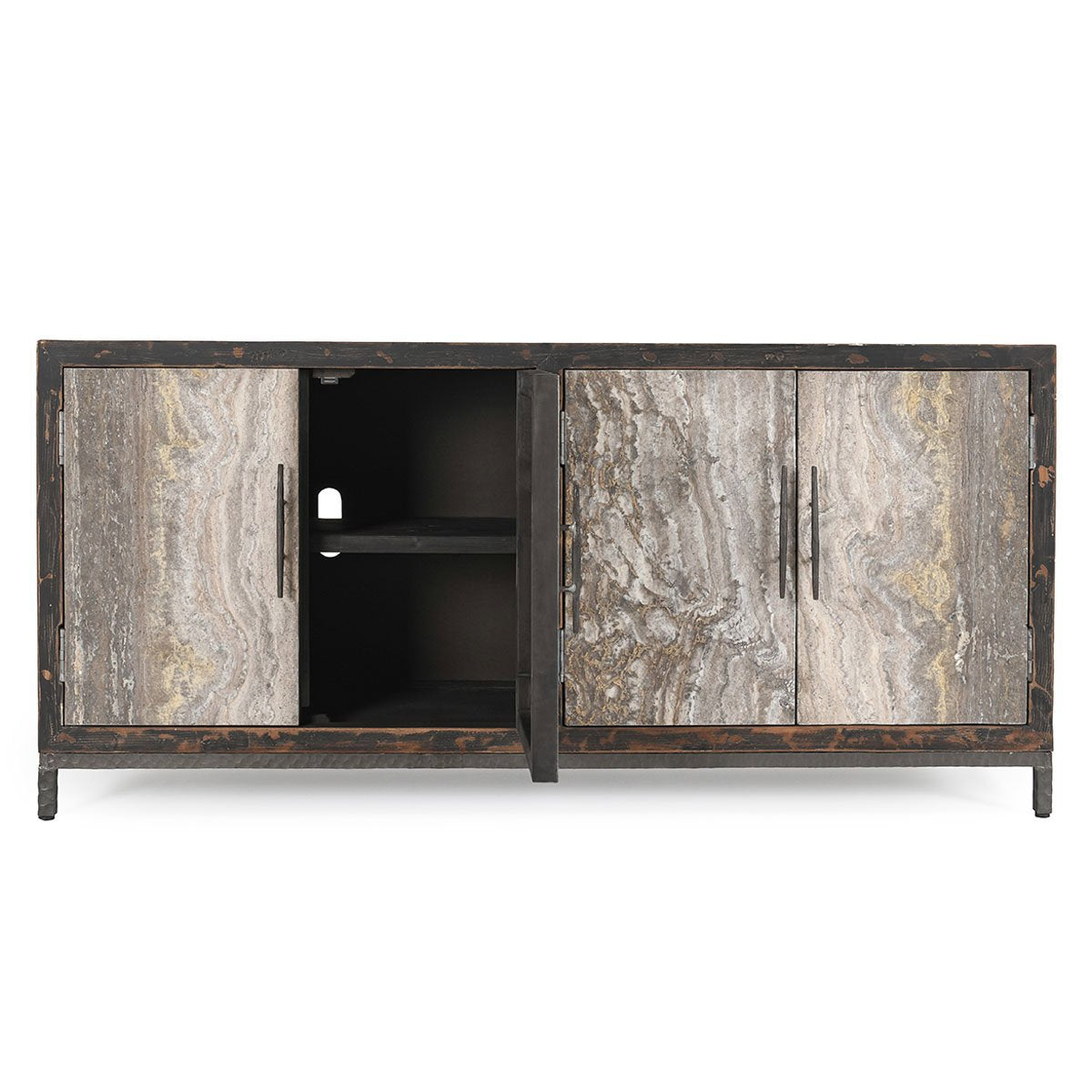 Weathered Black/Travertine Travertine Buffets & Cabinet Lisbon Four-Door Cabinet Collection