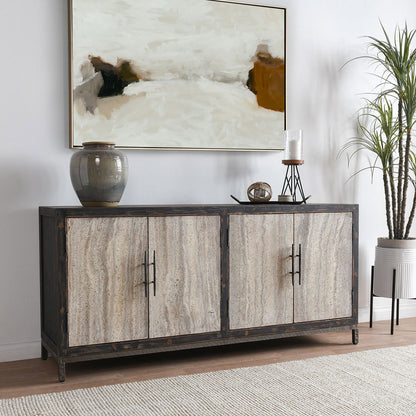 Weathered Black/Travertine Travertine Buffets & Cabinet Lisbon Four-Door Cabinet Collection