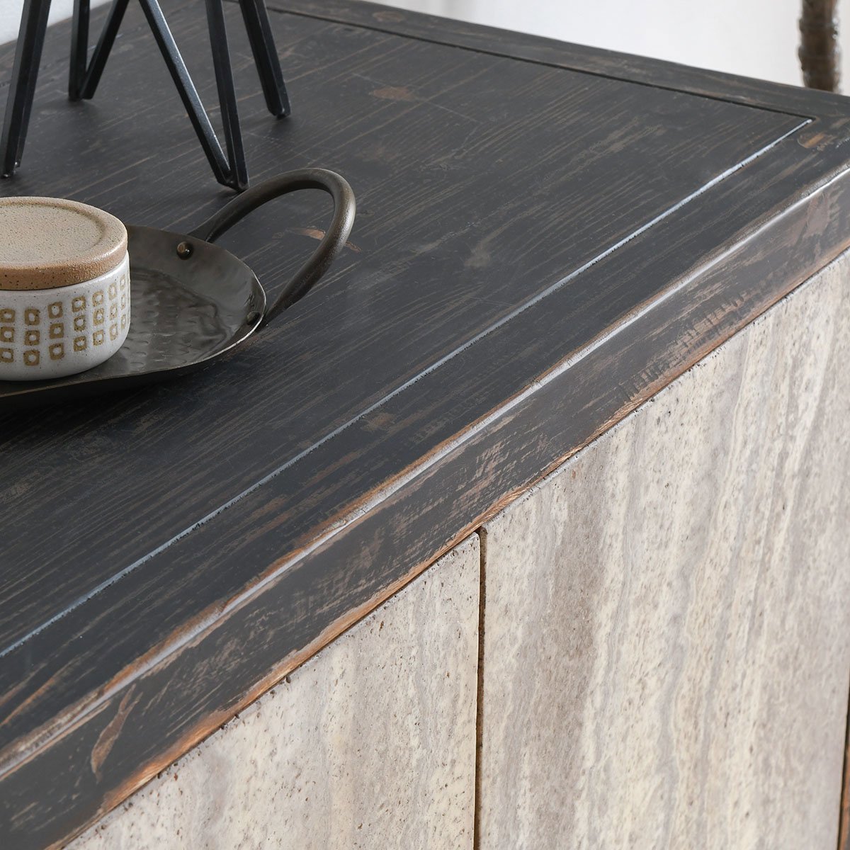 Weathered Black/Travertine Travertine Buffets & Cabinet Lisbon Four-Door Cabinet Collection