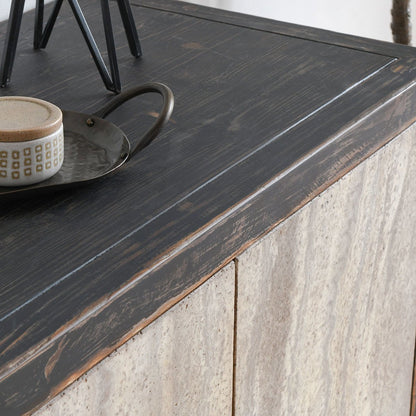 Weathered Black/Travertine Travertine Buffets & Cabinet Lisbon Four-Door Cabinet Collection