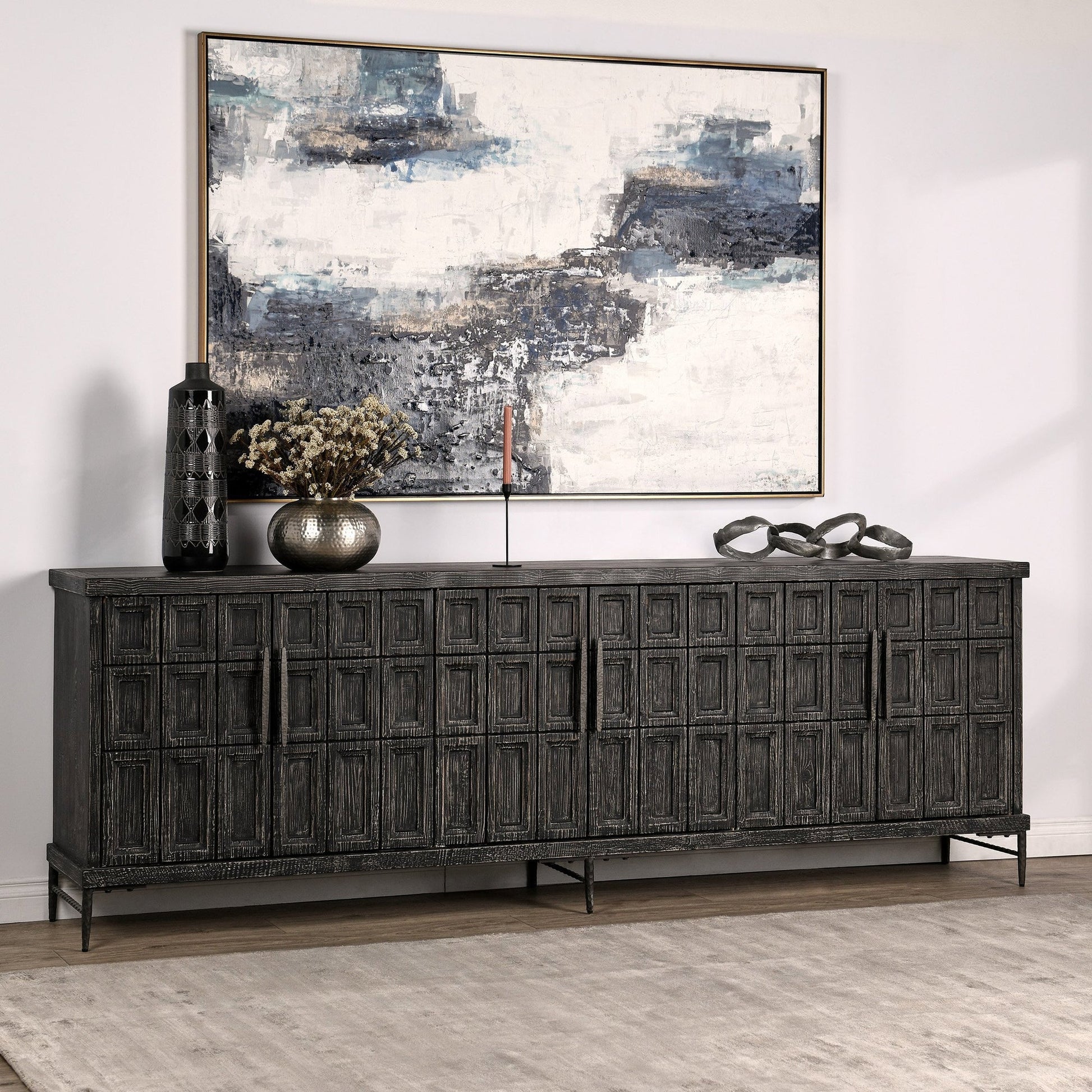 Timeworn Black Reclaimed Pine Buffets & Cabinet Willmark Six-Door Cabinet Collection