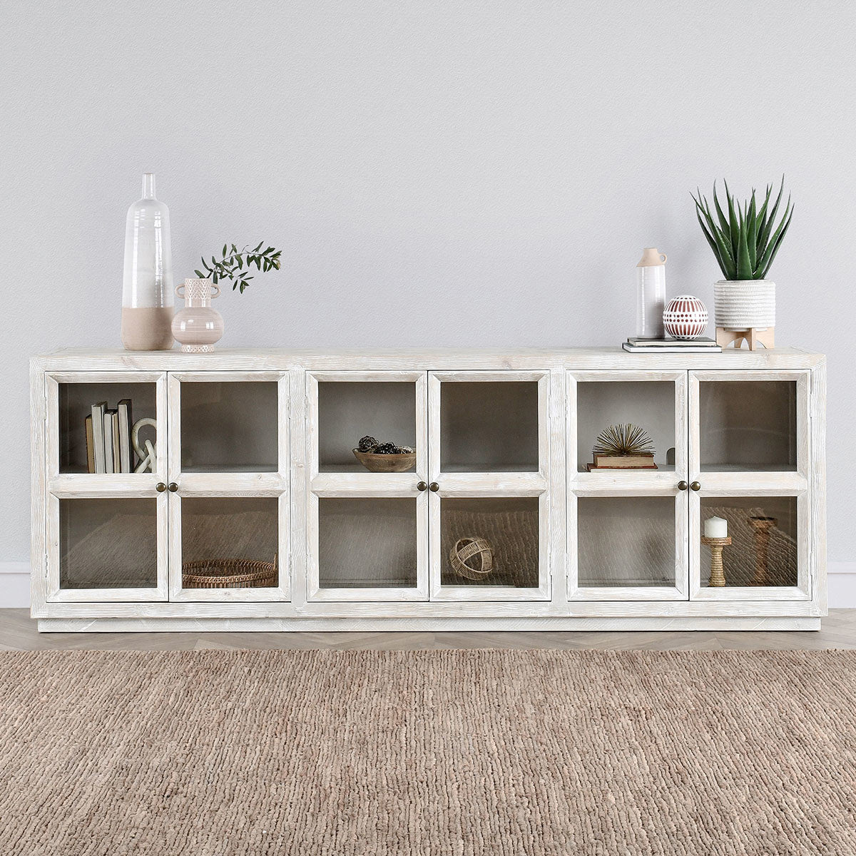 Timeworn Cream Reclaimed Pine Buffets & Cabinet Selma Six-Door Cabinet Collection