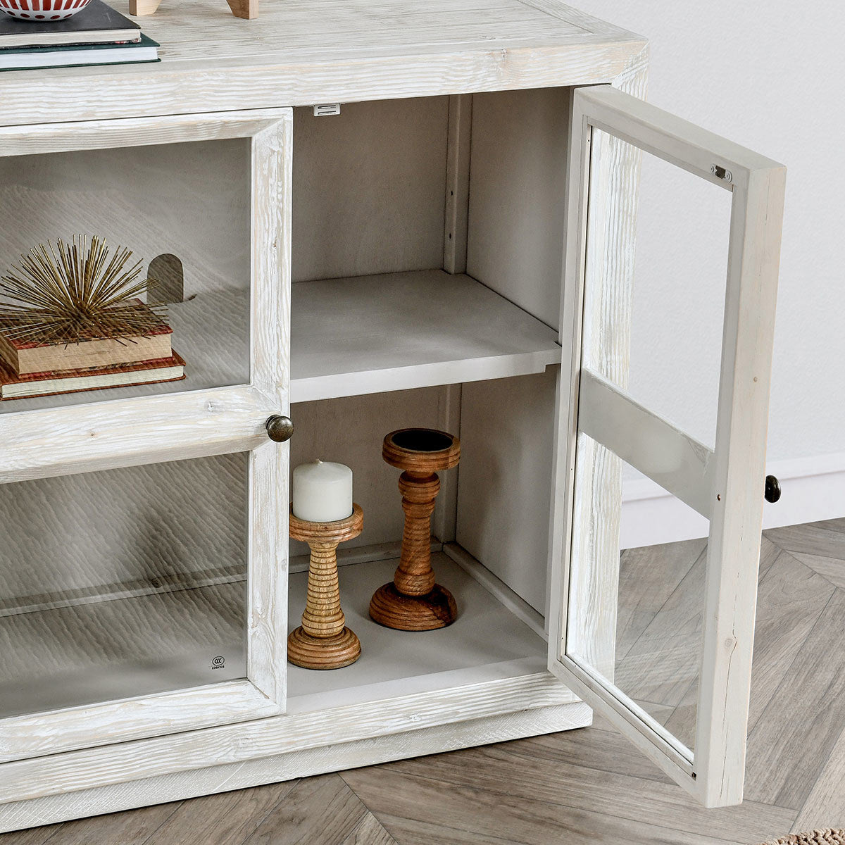 Timeworn Cream Reclaimed Pine Buffets & Cabinet Selma Six-Door Cabinet Collection