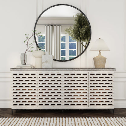 Vintage Cream Blue Stone Buffets & Cabinet Virginia Four-Door Cabinet Collection