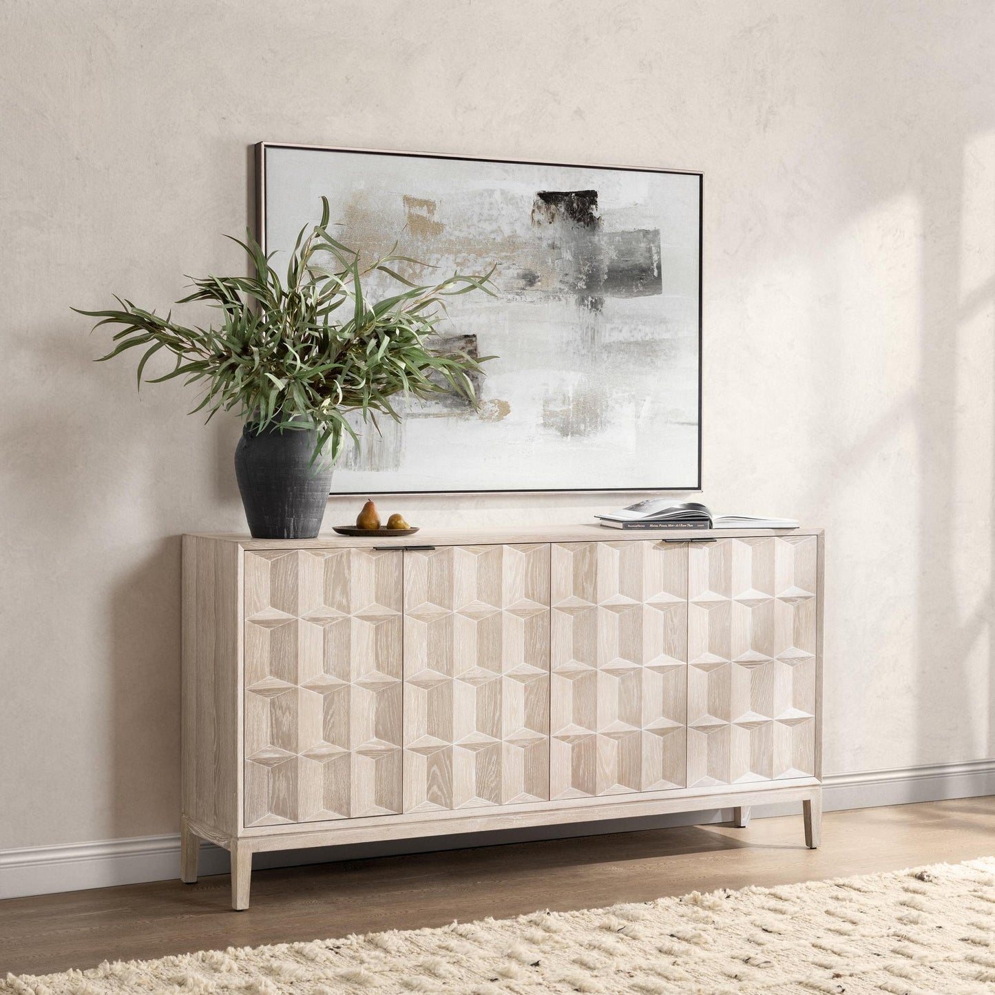 Soft Ash Oak Wood Buffets & Cabinet Mira Oak Wood 4Dr Cabinet Collection