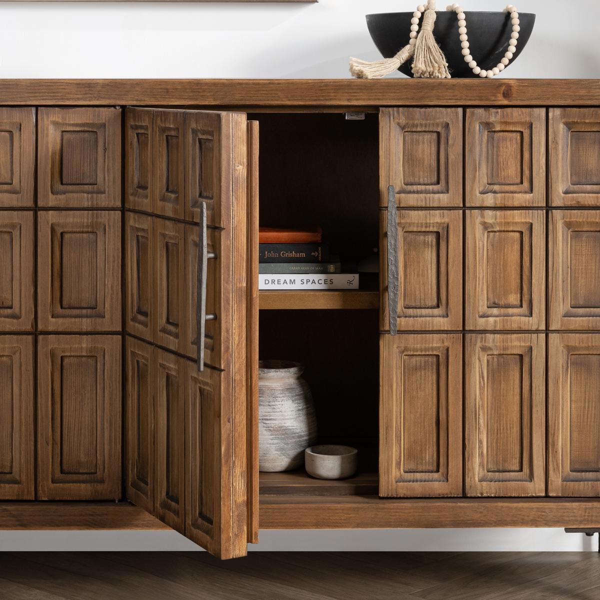 Mission Brown Reclaimed Pine Buffets & Cabinet Willmark Six-Door Cabinet Collection