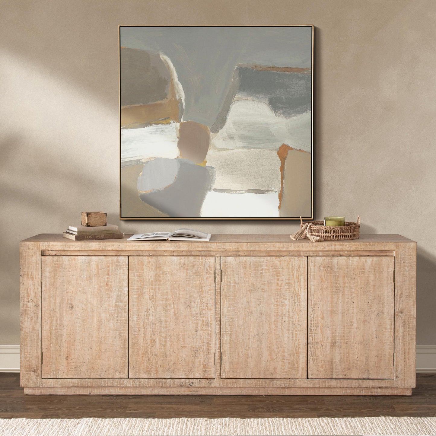 Antique Beige Reclaimed Pine Buffets & Cabinet Wolden Four-Door Buffet Collection