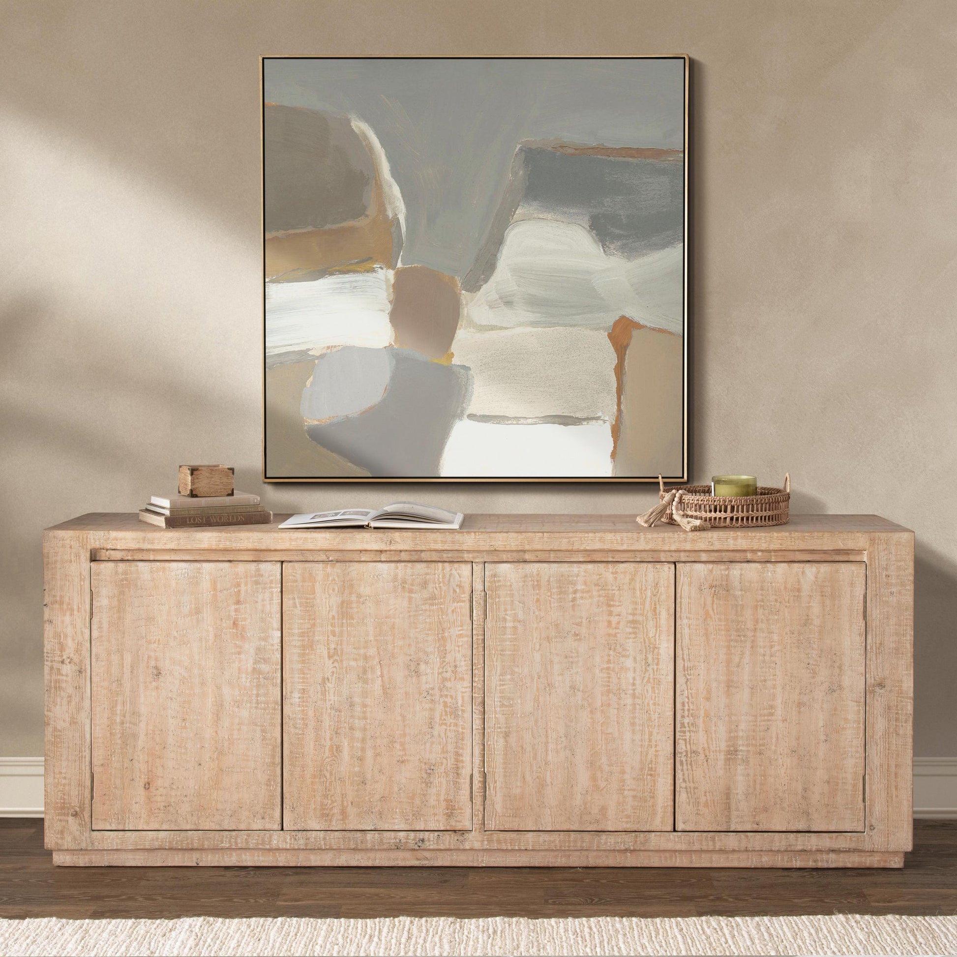 Antique Beige Reclaimed Pine Buffets & Cabinet Wolden Four-Door Buffet Collection