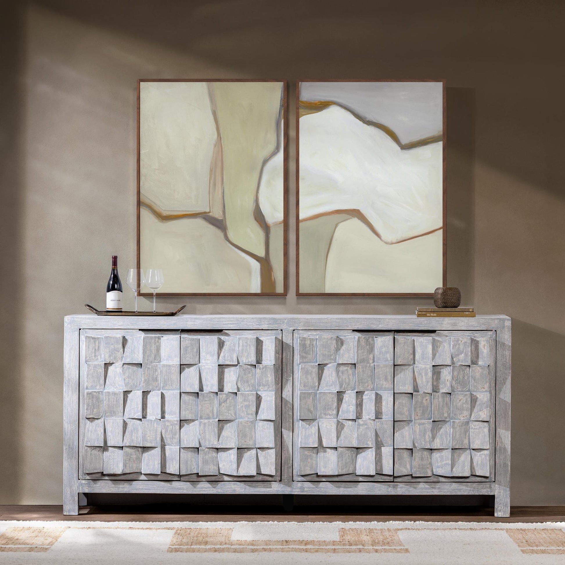 Blue Washed Reclaimed Pine Buffets & Cabinet Gama Four-Door Cabinet Collection