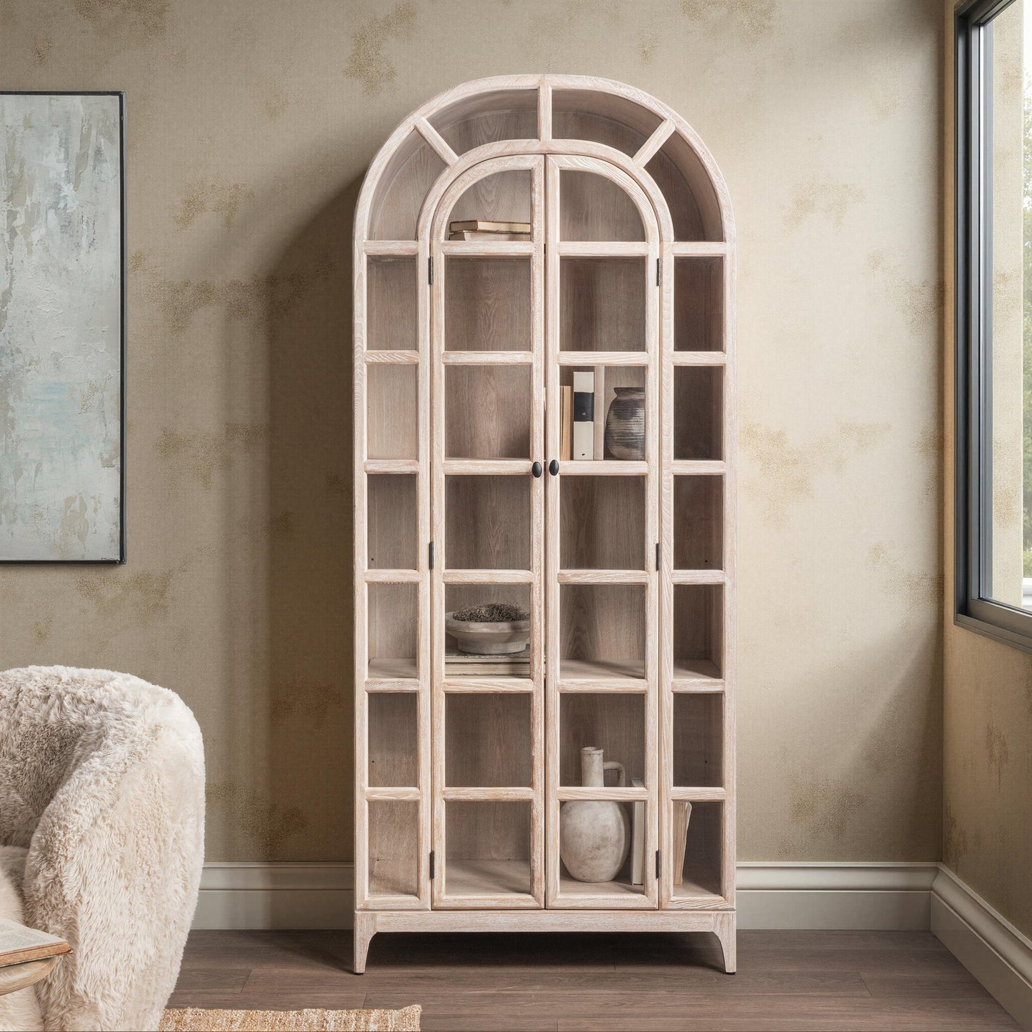 Coastal Drift Elm Wood Display Cabinet Maison Display Cabinet Collection