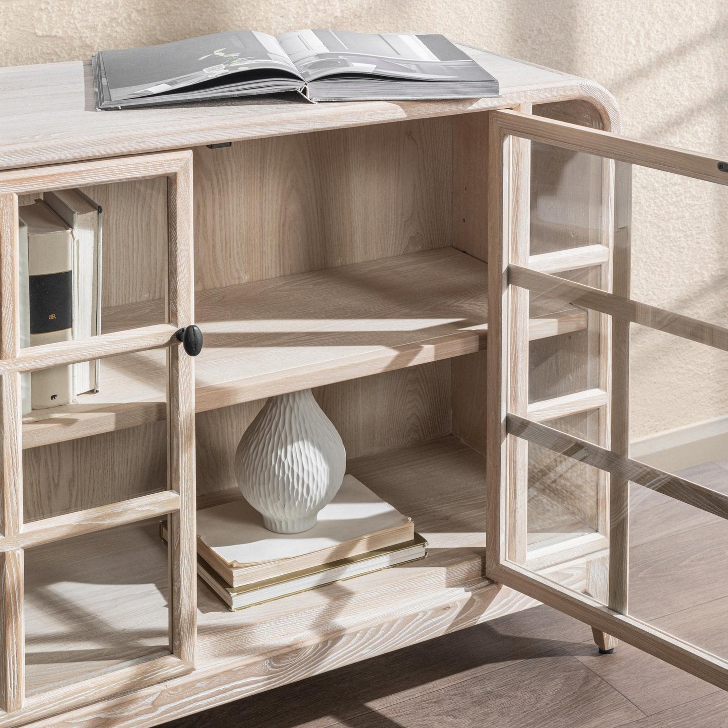 White Washed Elm Wood Buffets & Cabinet Waverly Cabinet Collection