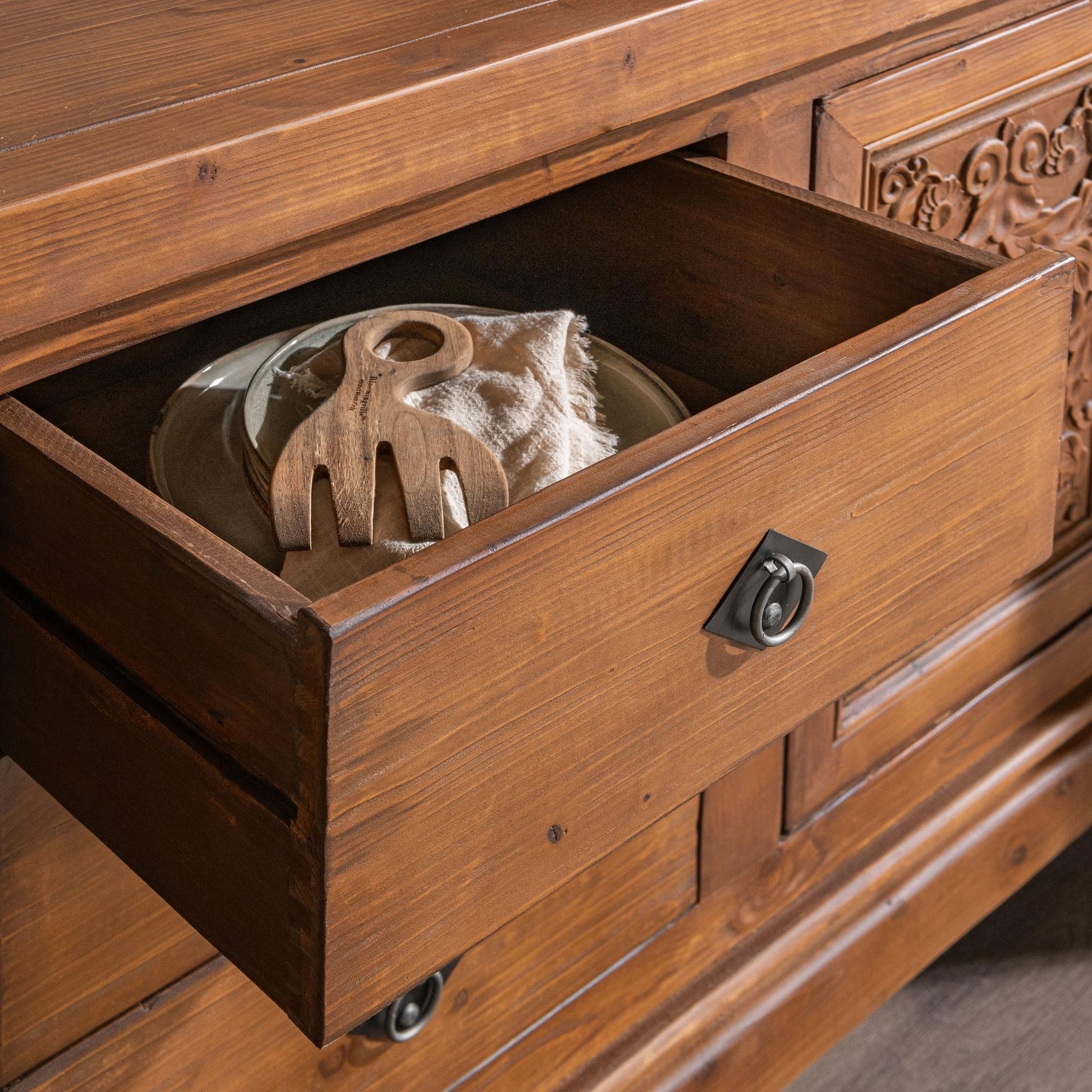 Brown Reclaimed Pine Buffets & Cabinet Amita Three-Drawer Four-Door Cabinet Collection
