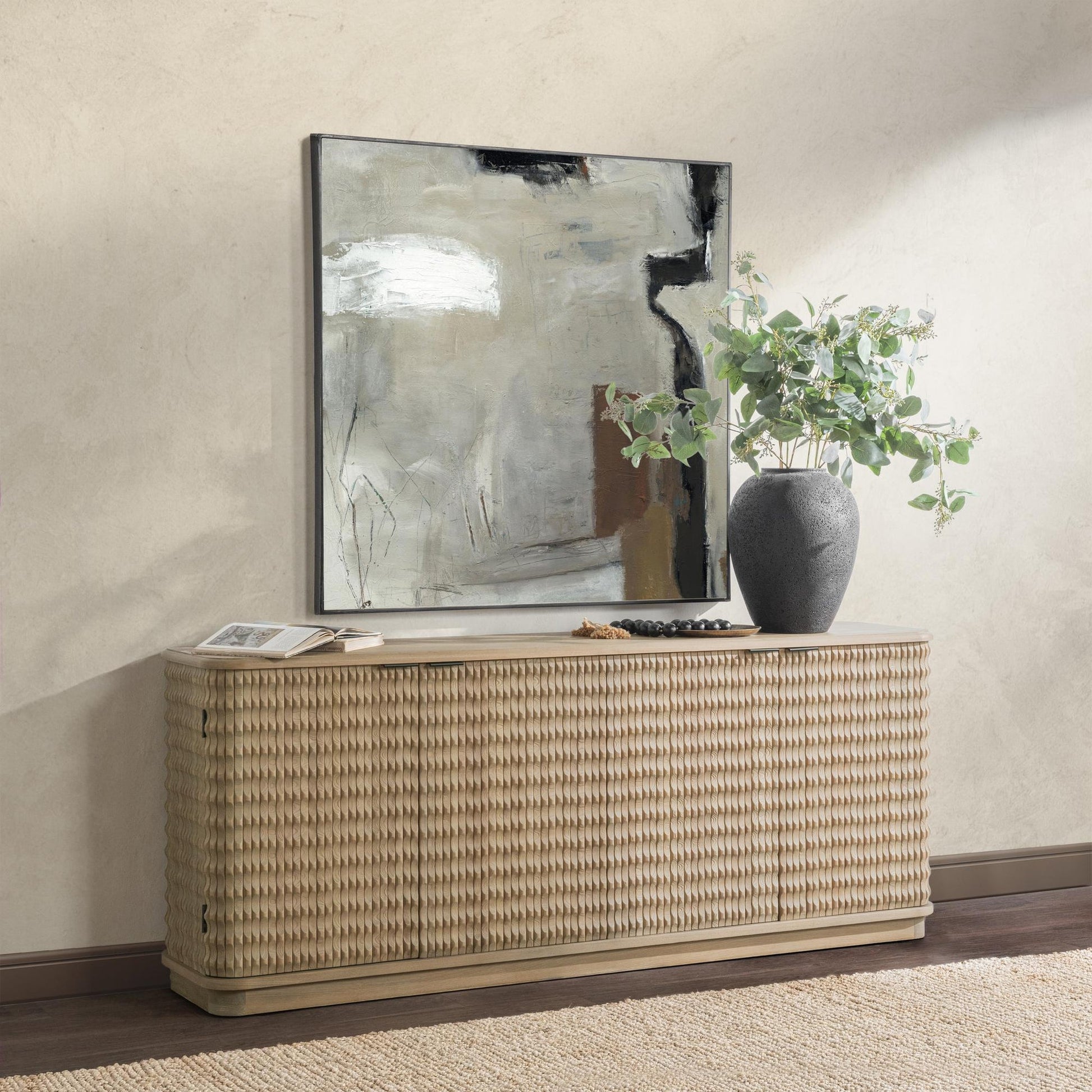 Soft Reef Elm Wood Buffets & Cabinet Harbor Four-Door Cabinet Collection