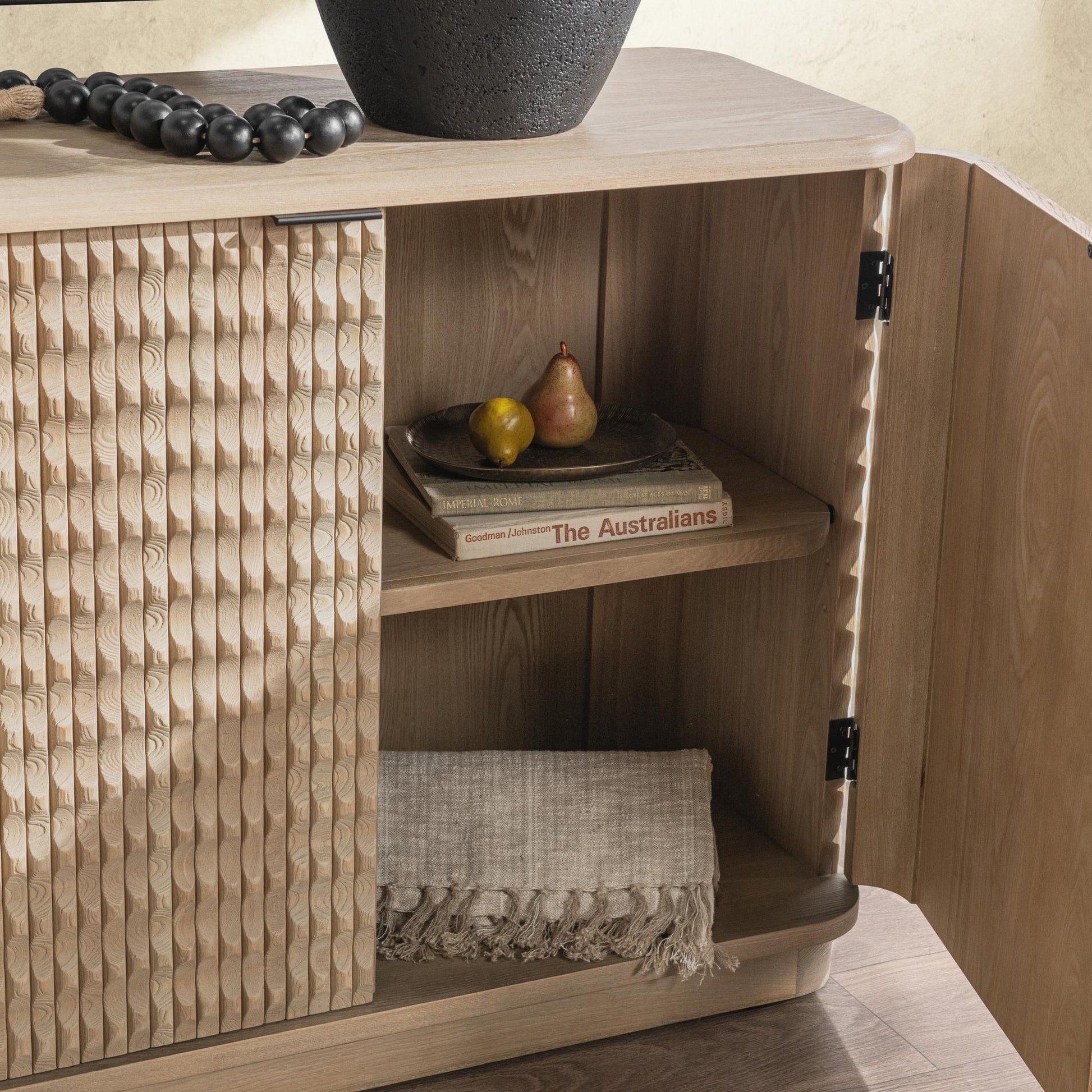 Soft Reef Elm Wood Buffets & Cabinet Harbor Four-Door Cabinet Collection