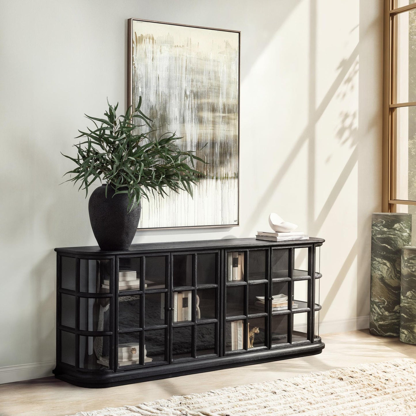 Loft Black Elm Wood Buffets & Cabinet Carson Four-Door Cabinet Collection