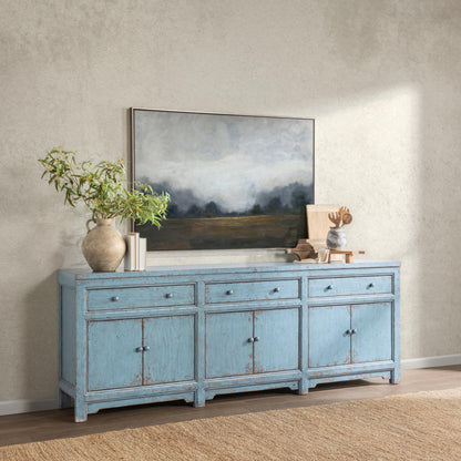 Harbor Blue Reclaimed Pine Buffets & Cabinet Winford Three-Drawer Six-Door Cabinet Collection