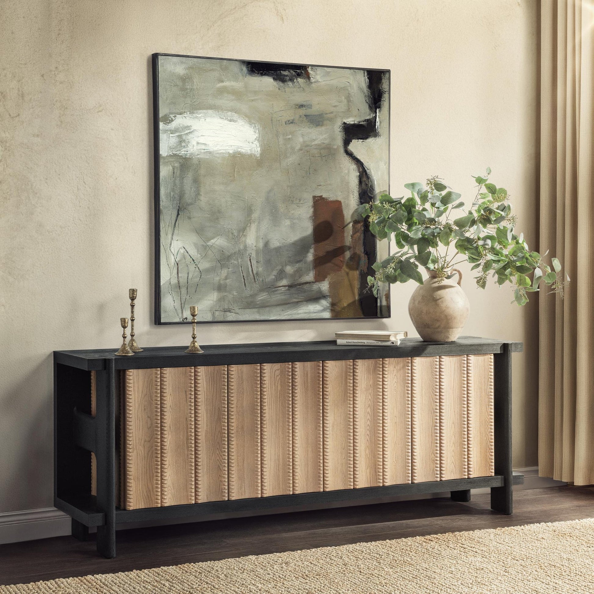 Shoreline Noir Elm Wood Buffets & Cabinet Ellison Four-Door Cabinet Collection