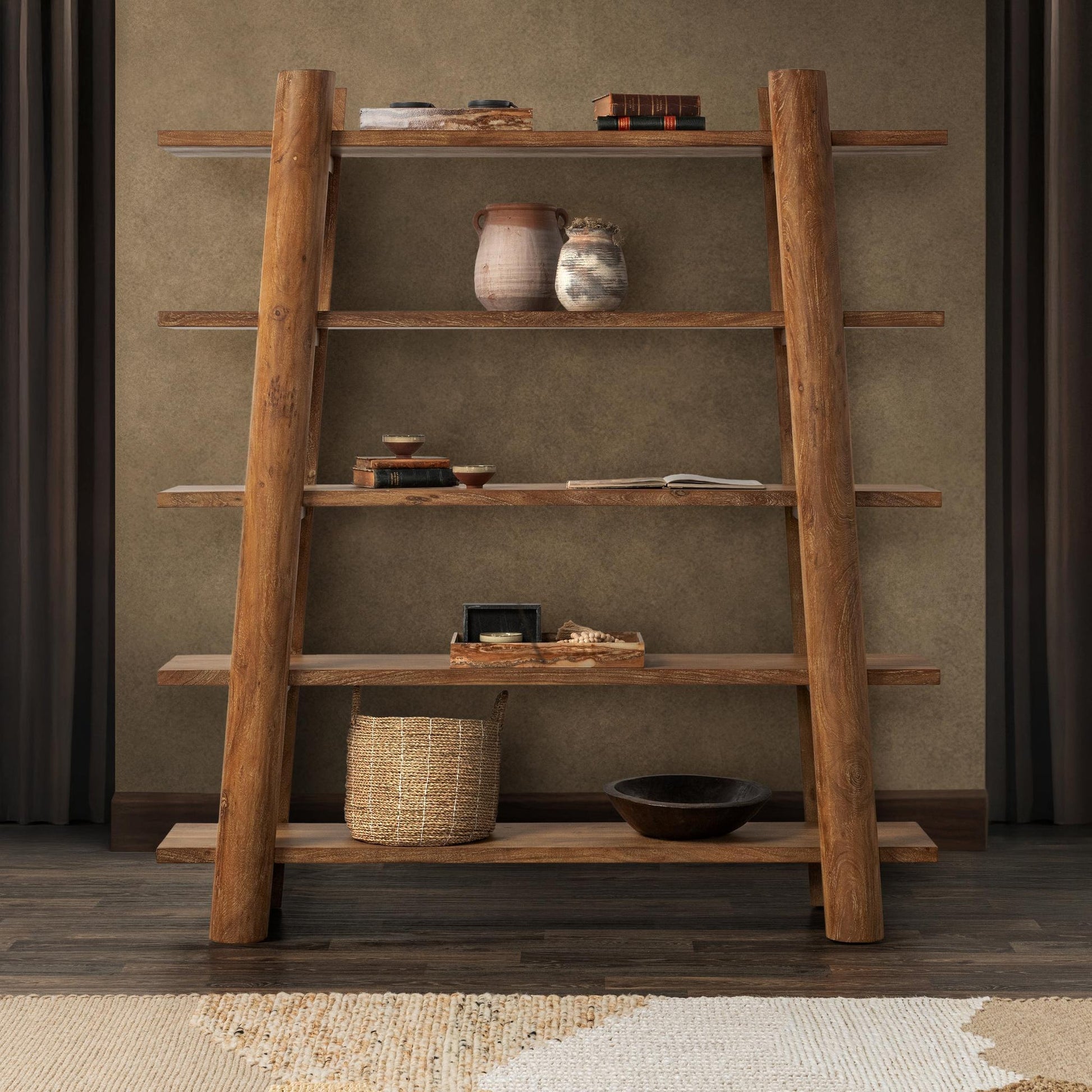Golden Wheat Acacia Wood Bookcase Pomona Bookshelf Collection