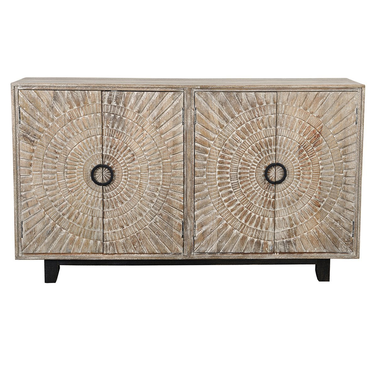 Distressed Taupe Mango Wood Buffets & Cabinet Vivienne Four-Door Cabinet Collection