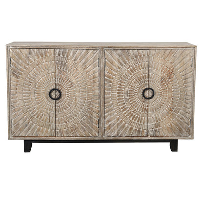 Distressed Taupe Mango Wood Buffets & Cabinet Vivienne Four-Door Cabinet Collection