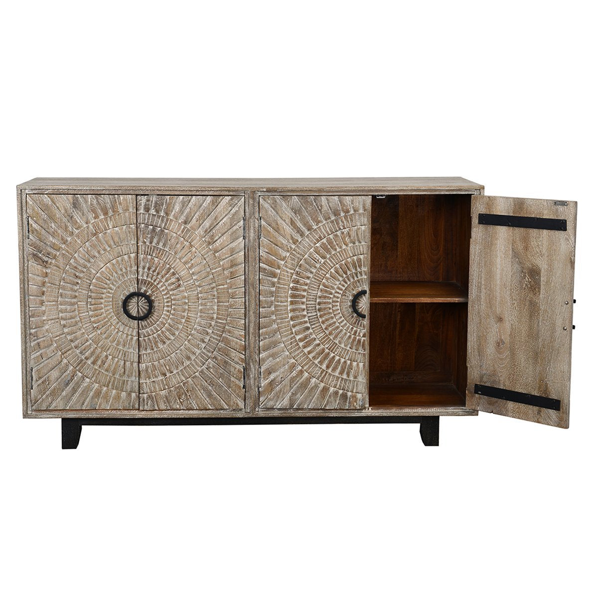Distressed Taupe Mango Wood Buffets & Cabinet Vivienne Four-Door Cabinet Collection