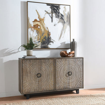 Distressed Taupe Mango Wood Buffets & Cabinet Vivienne Four-Door Cabinet Collection