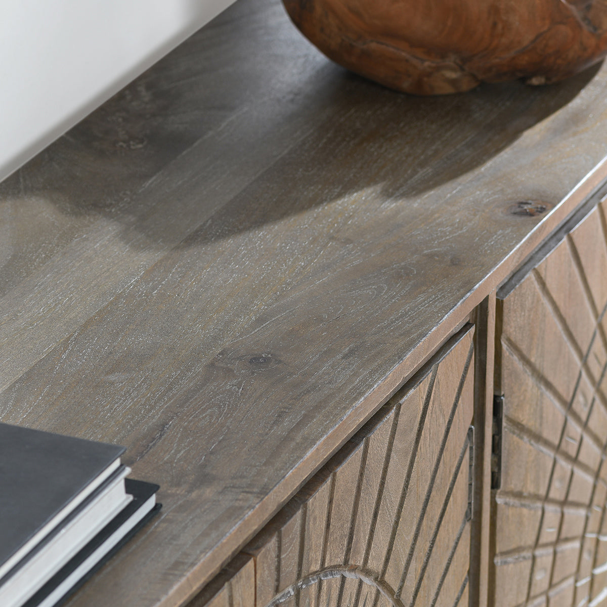 Distressed Taupe Mango Wood Buffets & Cabinet Vivienne Four-Door Cabinet Collection