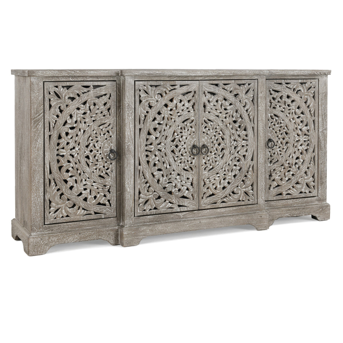 Vintage Gray Mango Wood Buffets & Cabinet Harmony Four-Door Cabinet Collection